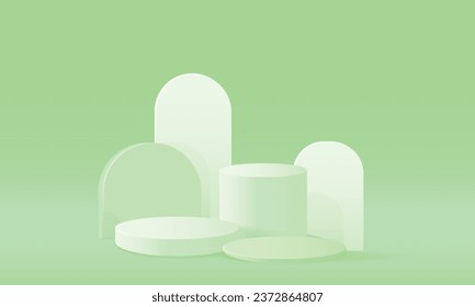Vector abstracto de habitación 3d verde mínimo con podio peatonal de cilindro verde y blanco realista.