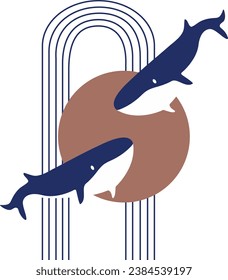 vector abstract minimal style collection Whale,blue a