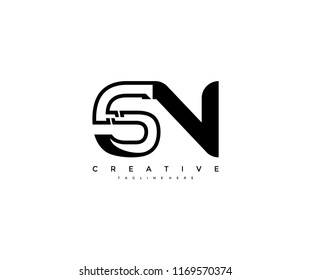 Vector Abstract Minimalism Modern Monogram Letter SN Design Logo
