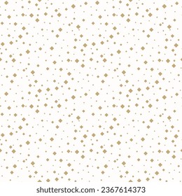 Patrón de acero geométrico abstracto de vectores con pequeños diamantes de tamaño aleatorio, rombos, cuadrados, puntos. Fondo abstracto dorado y blanco. Sencilla textura dorada mínima. Repetir diseño geo