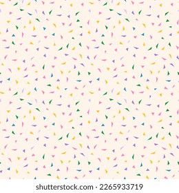 Vector abstract minimalist geometric texture with small colorful triangles, pink, blue, lilac, yellow, green. Elegant modern seamless pattern. Simple cute minimal background. Repeat geo design