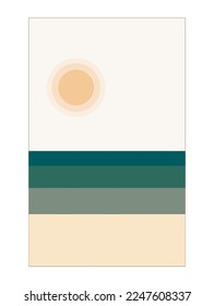 vector abstract modern art designed in warm colors; sea view with sun rised; could be used as wall posters and decor