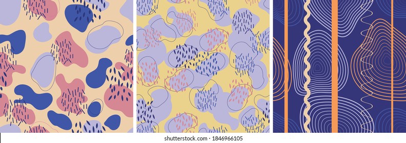 fondo moderno abstracto vectorial. patrón impecable con manchas y rayas. fondo claro de rosa, amarillo, azul y naranja.