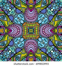 Vector abstract modern cartoon hand drawn colorful seamless pattern