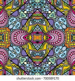 Vector abstract modern cartoon hand drawn colorful seamless pattern