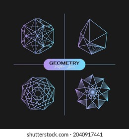 Vector abstract modern geometric icon set in trendy linear style. Minimal geometric concepts and badges. Best for identity and logotypes. Simple shape.