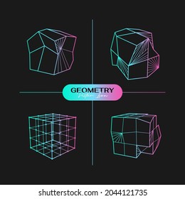 Vector abstract modern geometric icon set in trendy linear style. Minimal geometric concepts and badges. Best for identity and logotypes. Simple shape.