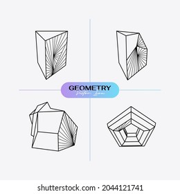Vector abstract modern geometric icon set in trendy linear style. Minimal geometric concepts and badges. Best for identity and logotypes. Simple shape.