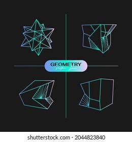 Vector abstract modern geometric icon set in trendy linear style. Minimal geometric concepts and badges. Best for identity and logotypes. Simple shape.