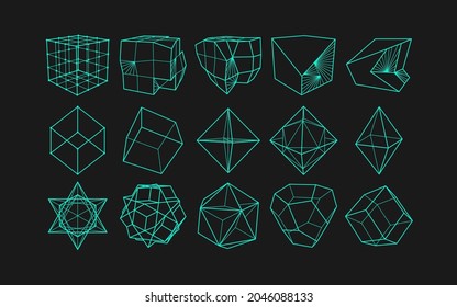 Vector abstract modern geometric icon set in trendy linear style. Minimal geometric concepts and badges. Best for identity and logotypes. Simple shape.