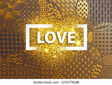 Vector abstract modern golden background love heart wallpaper Happy Valentine's Day zentangl pattern shapes geometric composition corporate identity style design business template printed material