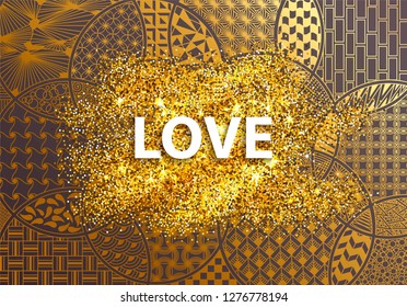 Vector abstract modern golden background love heart wallpaper Happy Valentine's Day zentangl pattern shapes geometric composition corporate identity style design business template printed material