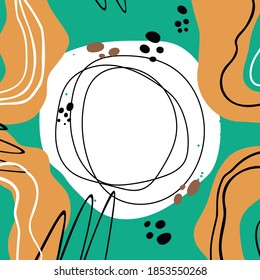 Vector abstract modern graphic circle element on green and red background. Dynamic movement of waves around shape and line. White abstract background with flowing liquid shapes and place for text