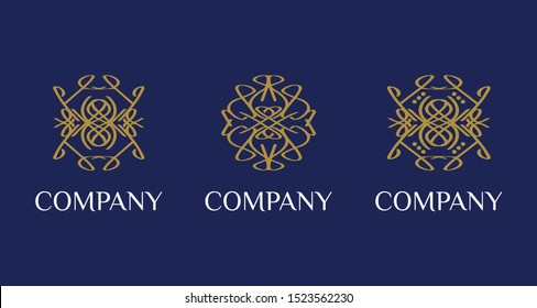 Vector abstract modern logo design templates in trendy linear style in golden colors - luxury and jewelry concepts for exclusive services and products, beauty and spa industry