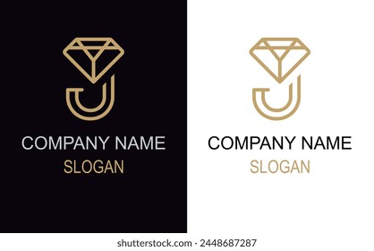 Vector abstract modern logo design templates in golden colors - concepts of luxury and jewelry. Luxury vector logotype template. Premium letter J logo with golden diamond design.