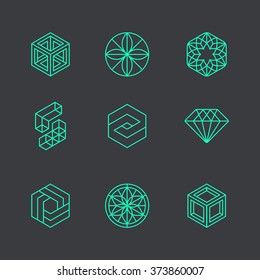 Vector abstract modern logo design templates in trendy linear style - cubes and diamonds - minimal geometric concepts and badges