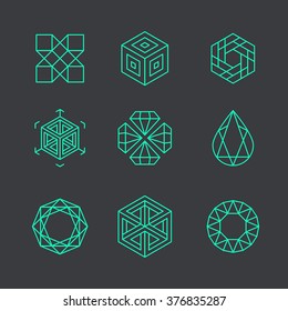 Vector abstract modern logo design templates in trendy linear style - cubes and diamonds - minimal geometric concepts and badges