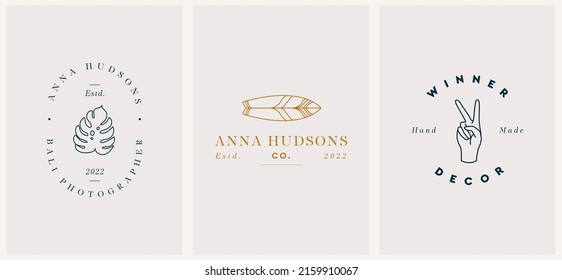 Vector abstract modern set logo design templates in trendy linear style in golden colors - luxury and jewelry concepts for exclusive services and products, beauty and spa industry