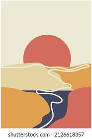 Vector Abstract Modern Shapes Geometric Curve pattern background illustration, beach, mountain, river. Fit for poster, and print