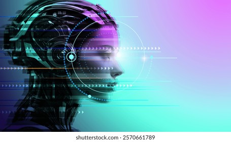 Vector Abstract modern technology futuristic, AI bot, Artificial Intelligence concept. Robot and cyberspace, digital data, datum communication, innovation on hi tech future design for background