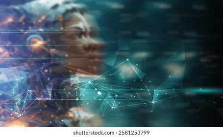 Vector Abstract modern technology futuristic, AI bot, Artificial Intelligence concept. Robot and cyberspace, digital data, datum communication, innovation on hi tech future design for background
