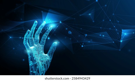 Vector Abstract modern technology futuristic, AI bot, Artificial Intelligence concept. Robot and cyberspace, digital data, datum communication, innovation on hi tech future design for background