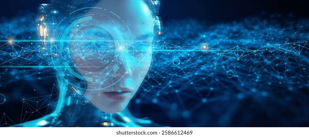 Vector Abstract modern technology futuristic, AI bot, Artificial Intelligence concept. Robot and cyberspace, digital data, datum communication, innovation on hi tech future design for background