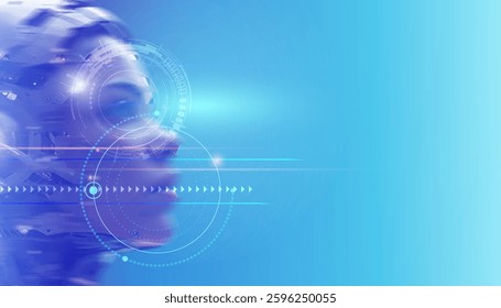 Vector Abstract modern technology futuristic, AI bot, Artificial Intelligence concept. Robot and cyberspace, digital data, datum communication, innovation on hi tech future design for background