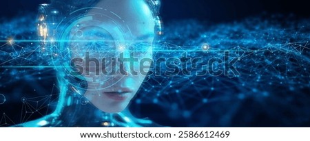 Vector Abstract modern technology futuristic, AI bot, Artificial Intelligence concept. Robot and cyberspace, digital data, datum communication, innovation on hi tech future design for background