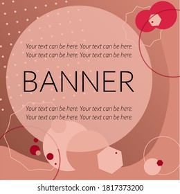 Vector abstract modern trendy stylish background with memphis style, which can be used as card, banner, flyer, invitation, stories, for bloggers, sales. Red nude beige brown colored backdrop.