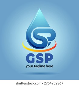 Vector abstract modification of GSP letters and water droplets into a logo or symbol.