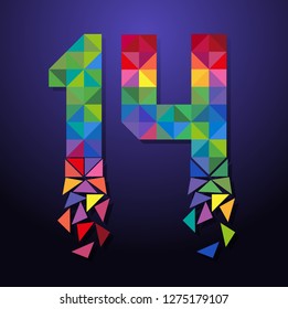 Vector abstract, modification number 14 for symbol or icon celebration fourteen year happy anniversary.