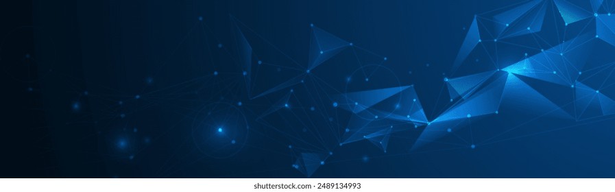 Vector Abstract molecule, internet network connection design for web site. Network Connected lines and dots, technology on blue background. Digital data, communication, science and futuristic concept