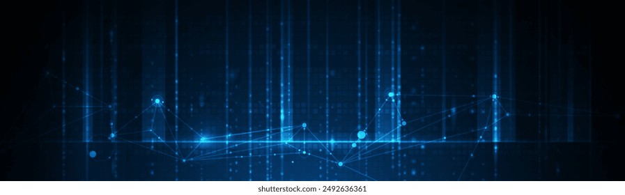 Vector Abstract molecule, internet network connection design for web site. Network Connected lines and dots, technology on blue background. Digital data, communication, science and futuristic concept