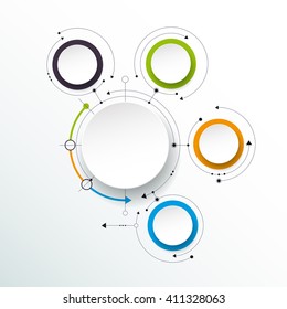 Vector abstract molecules, 3D paper label, integrated circles. Blank space for content, business, infographic template, diagram, network, web design. Social media connection technology concept

