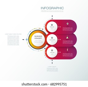 Vector abstract molecules with 3D paper label, integrated circles. Blank space for content, business, infographic template, diagram. Light gray color background. Social media technology concept 