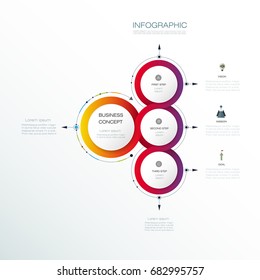 Vector abstract molecules with 3D paper label, integrated circles. Blank space for content, business, infographic template, diagram. Light gray color background. Social media technology concept 