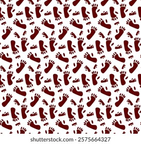 Vector abstract monkey footprint seamless vector pattern.  Gorilla, chimpanzee primate footpath symbol. Graphic line illustration.
