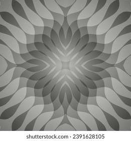 Vector abstract monochromatic background in the form of intersecting gray wavy lines located in a circle