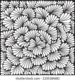 Vector abstract monochromatic pattern. White leafs on black background.