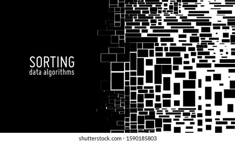 Vector abstract monochrome big data information sorting visualization. Social network, financial database structuration as mosaic chart. Visual complexity clarification. Intricate graphic