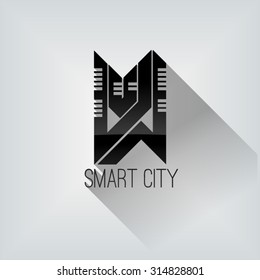 Vector abstract monochrome buildings, composition sign, icon, logo elements. Concept idea. Banner. Background.