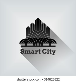 Vector abstract monochrome city, building composition sign, icon, logo elements. Concept idea. Banner. Background.