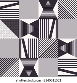 Vector abstract monochrome color neo geometric style seamless pattern background. Use for fabric, textile, interior decoration elements, wrapping.