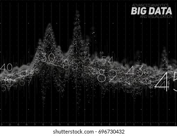 Vector abstract monochrome financial big data graph visualization. Futuristic infographics aesthetic design. Visual information complexity. Intricate data threads chart. Business analytics