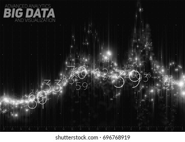 Vector abstract monochrome financial big data graph visualization. Futuristic infographics aesthetic design. Visual information complexity. Intricate data threads chart. Business analytics