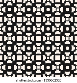 Vector abstract monochrome geometric seamless pattern with small square shapes, grid, net, mesh, lattice. Simple minimal black and white background. Repeat ornamental texture. Design for decor, fabric