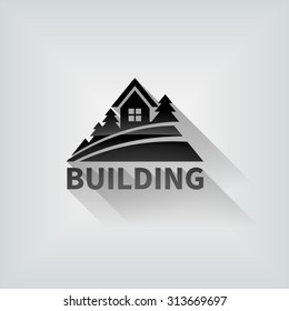 Vector abstract monochrome house, building composition sign, icon, logo isolated.
