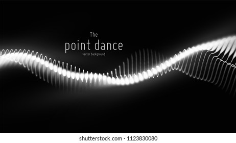 Vector abstract monochrome particle wave, points array, shallow depth of field. Futuristic illustration. Technology digital splash, data points explosion. Point dance waveform. Cyber UI, HUD element