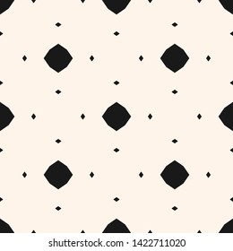 Vector abstract monochrome seamless pattern. Simple ornamental background. Black and white geometric texture with small diamonds, octagons, rhombuses, dots. Elegant repeat design for decor, prints
